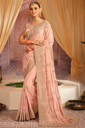 Baby Pink Crepe Silk Saree