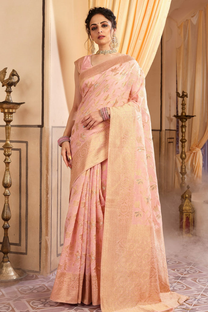 Pink Colour Chanderi Silk Saree