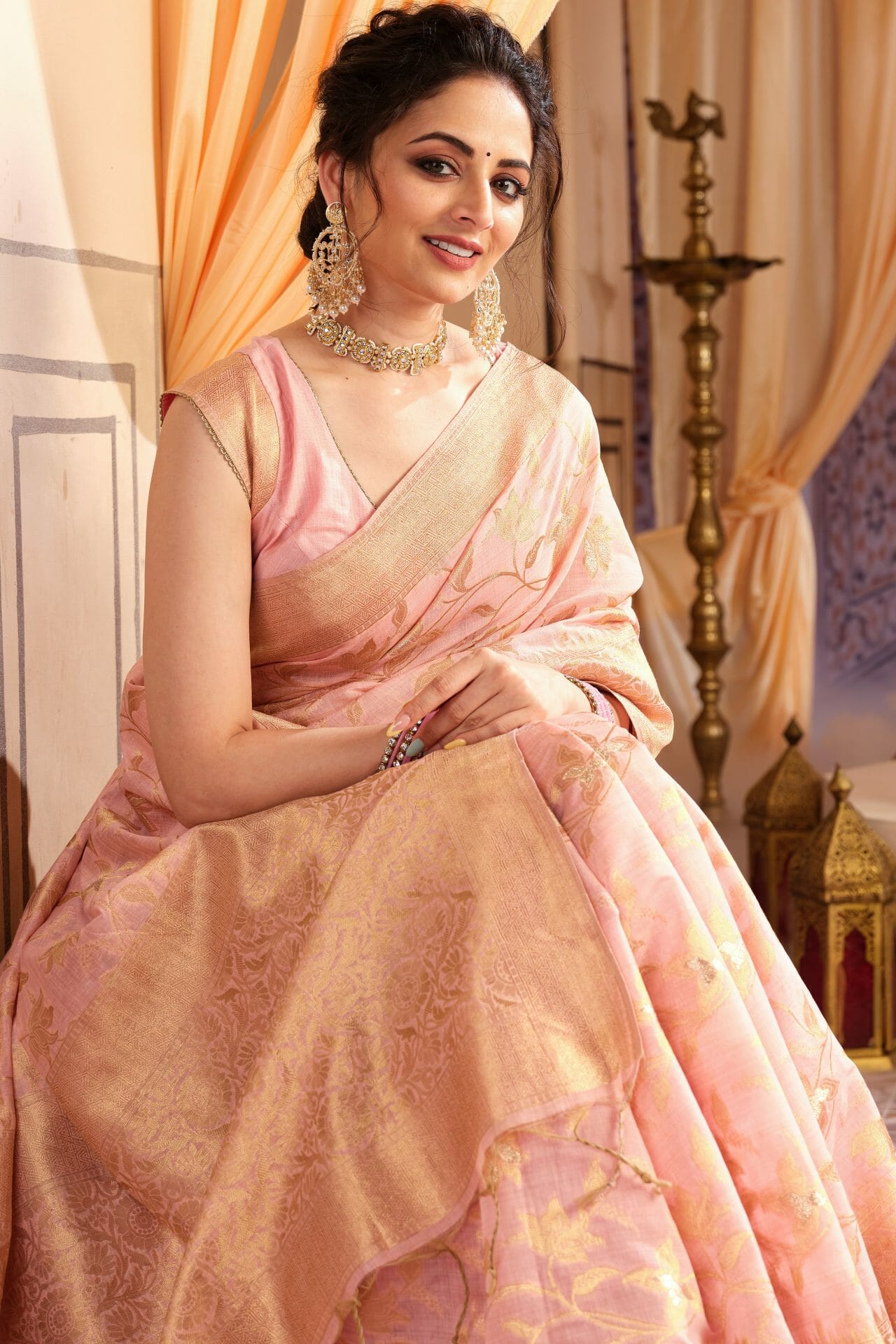 Pink Colour Chanderi Silk Saree