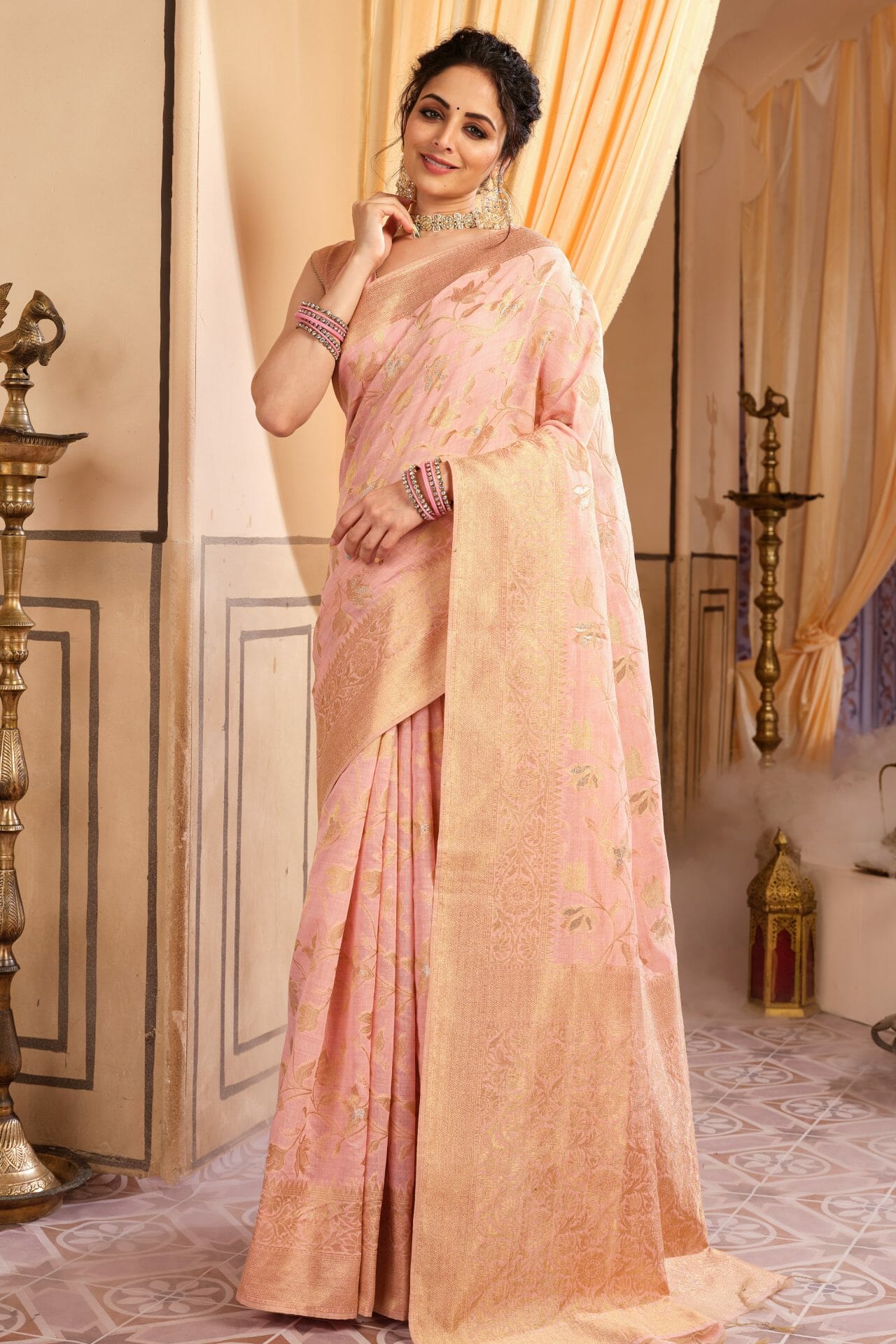 Pink Colour Chanderi Silk Saree