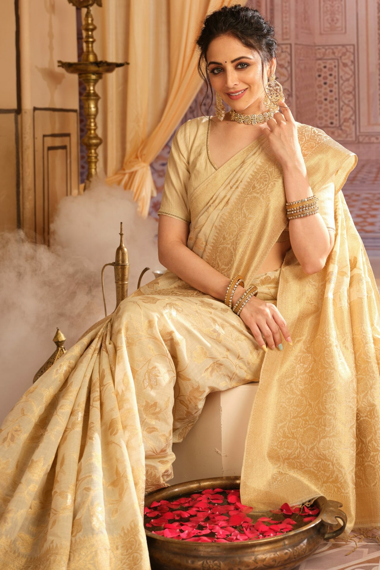 Golden Colour Chanderi Silk Saree
