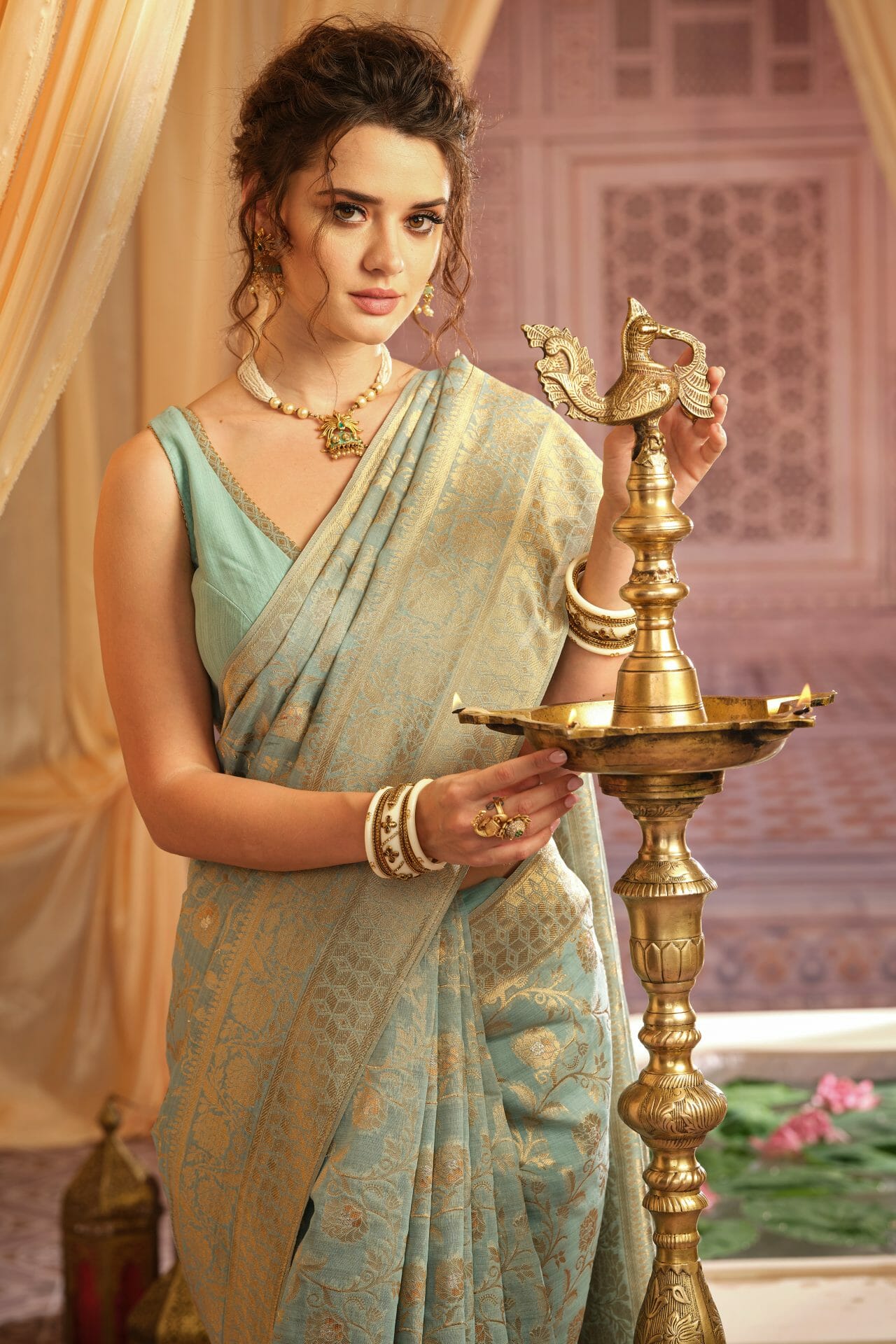 Turquoise Color Chanderi Silk Saree