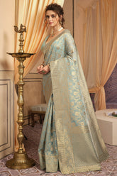 Turquoise Color Chanderi Silk Saree