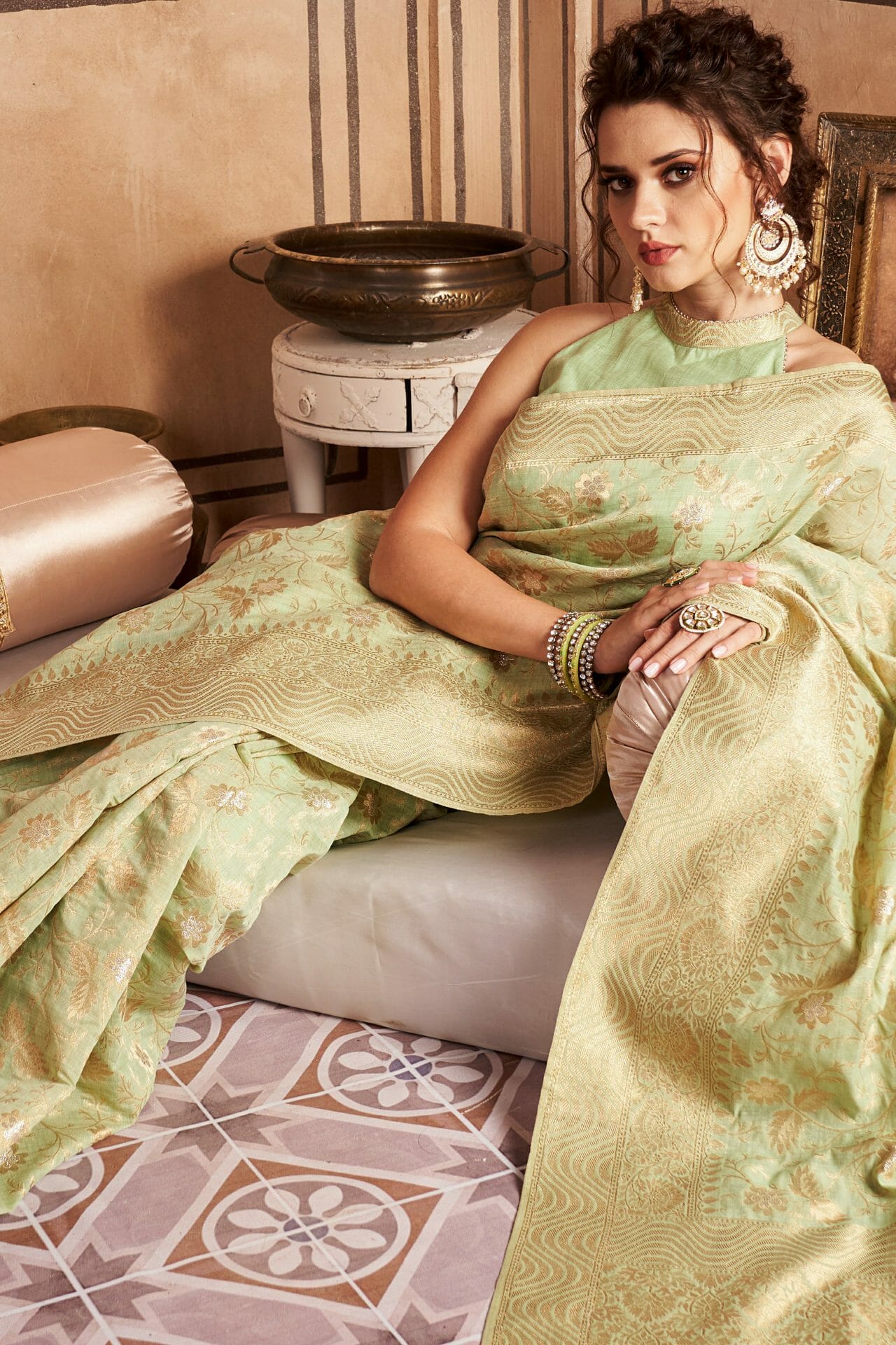 Pista Colour Chanderi Saree.