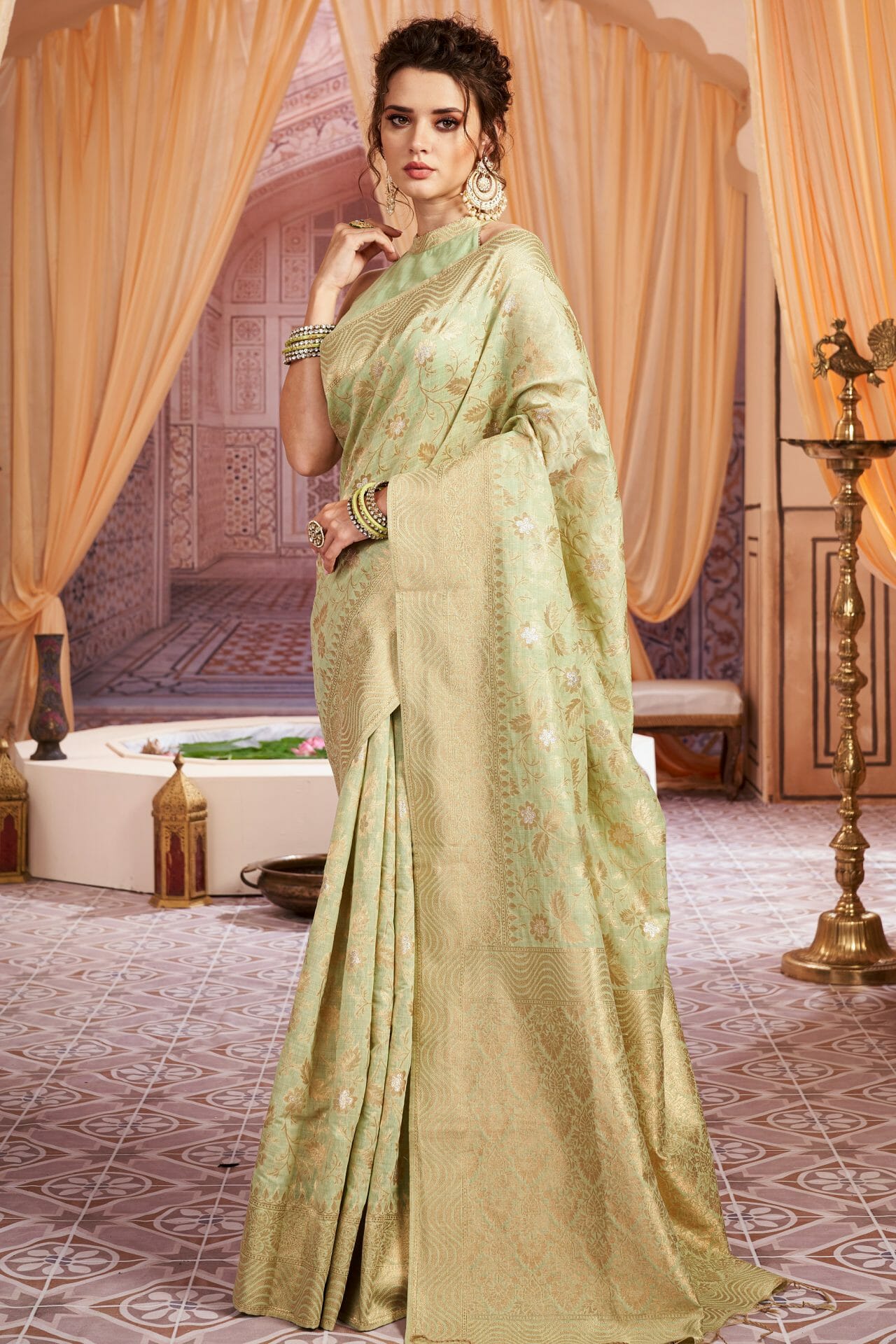 Pista Colour Chanderi Saree.