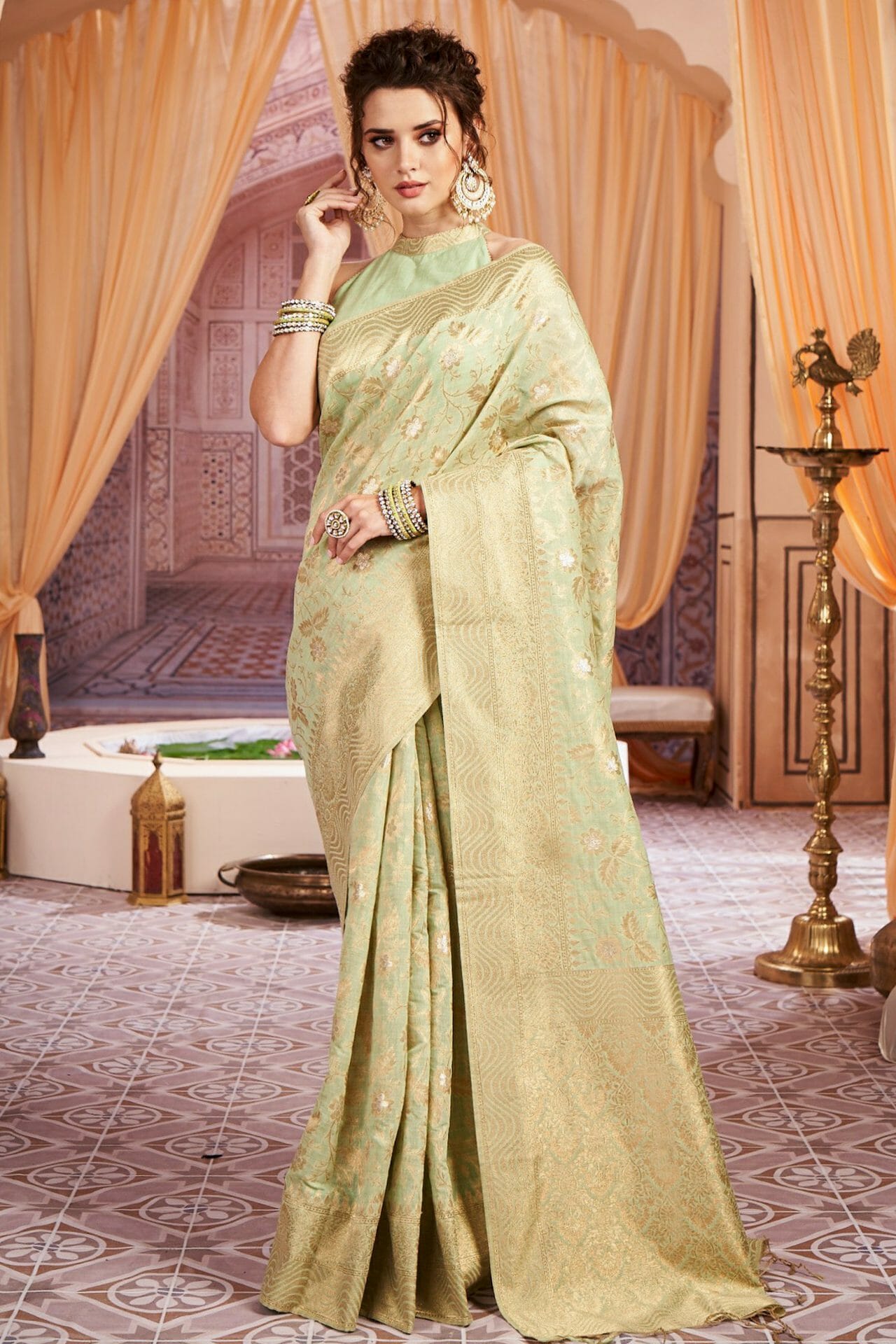 Pista Colour Chanderi Saree.