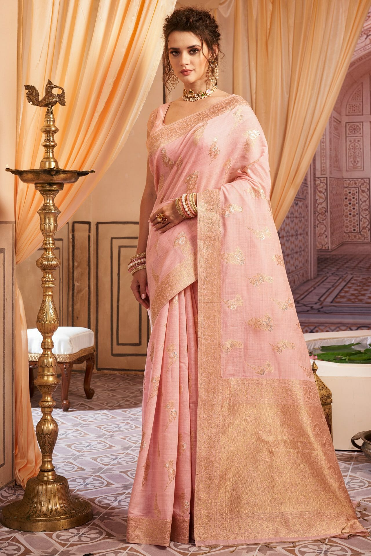 Pink Colour Chanderi Saree.