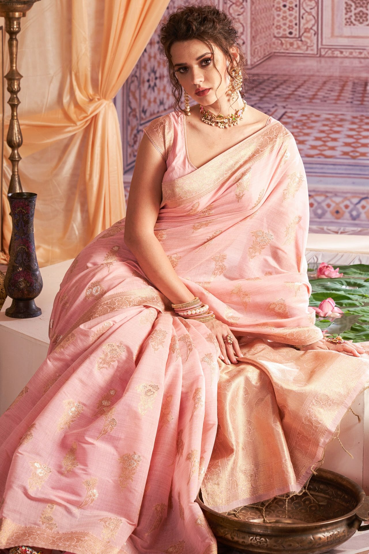 Pink Colour Chanderi Saree.