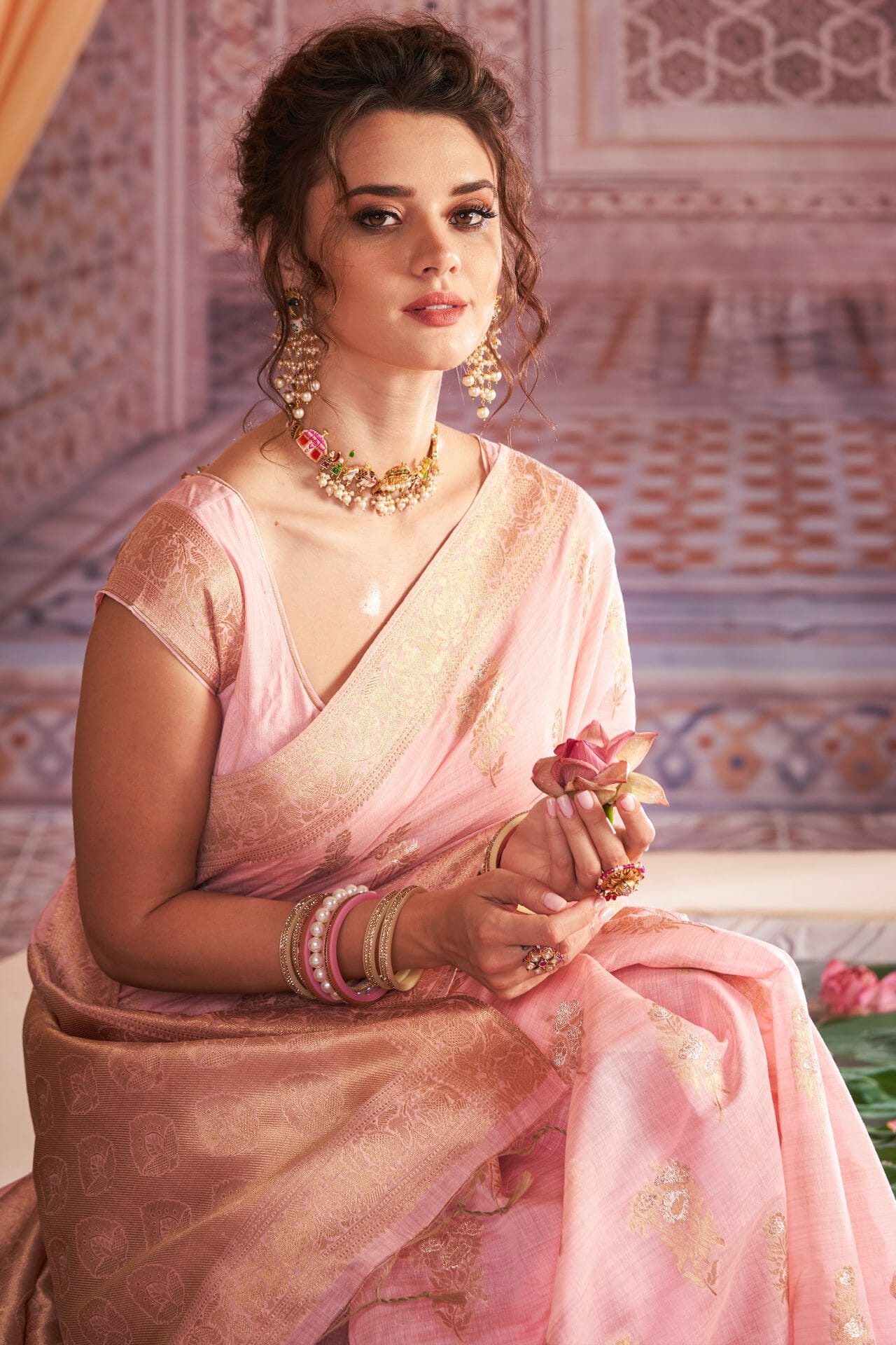 Pink Colour Chanderi Saree.