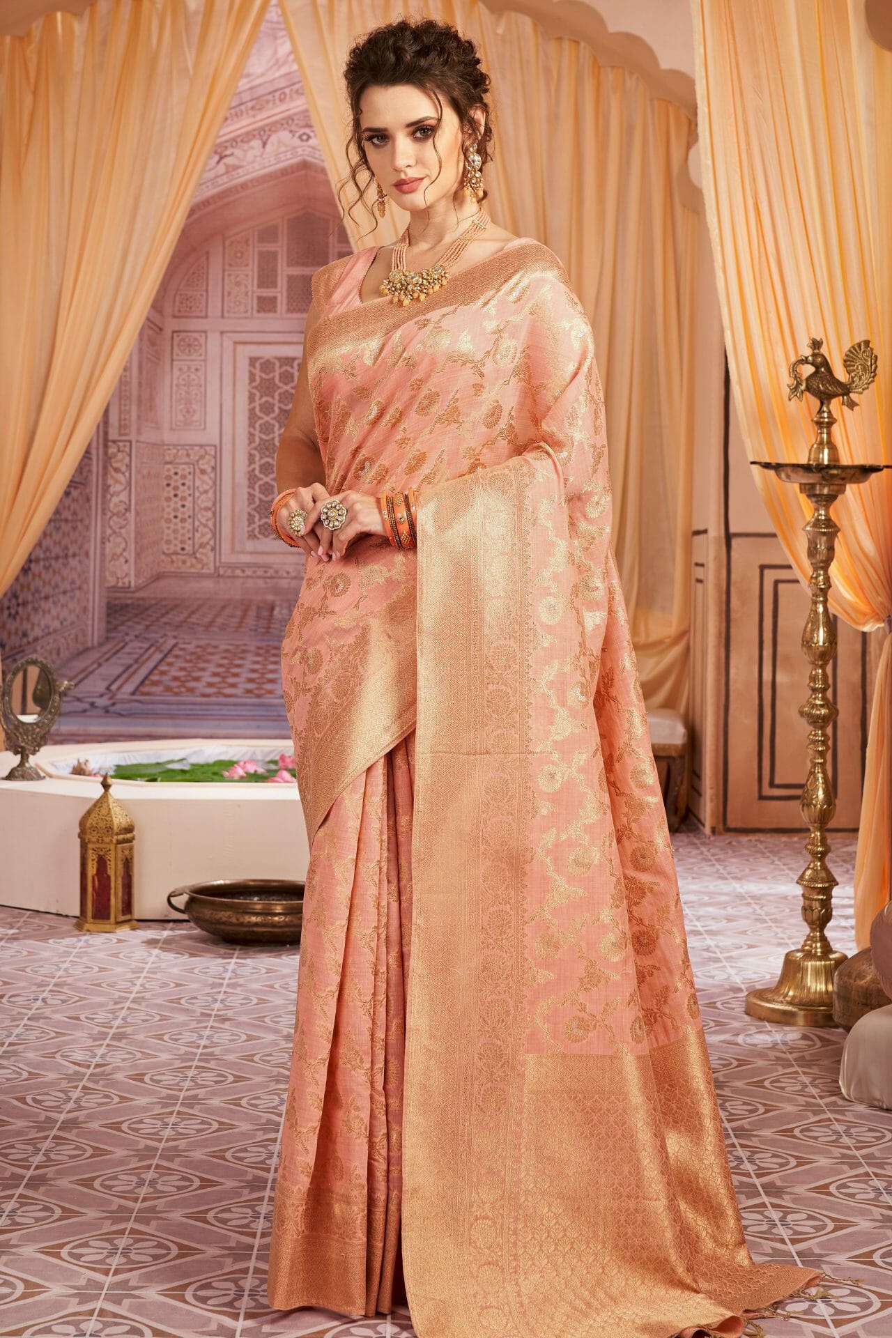 Pink Colour Chanderi Saree