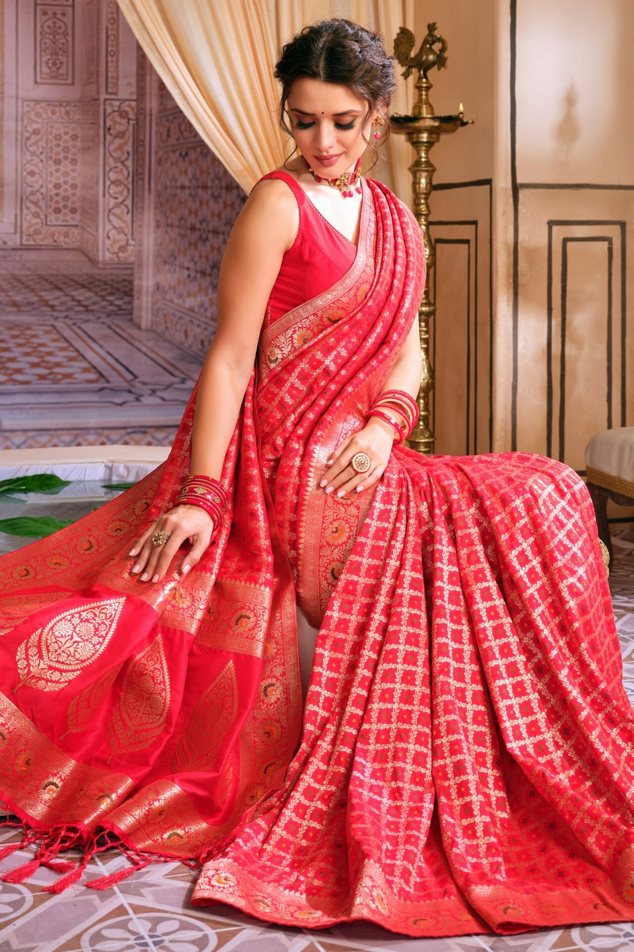 Red Colour Natural Silk Saree