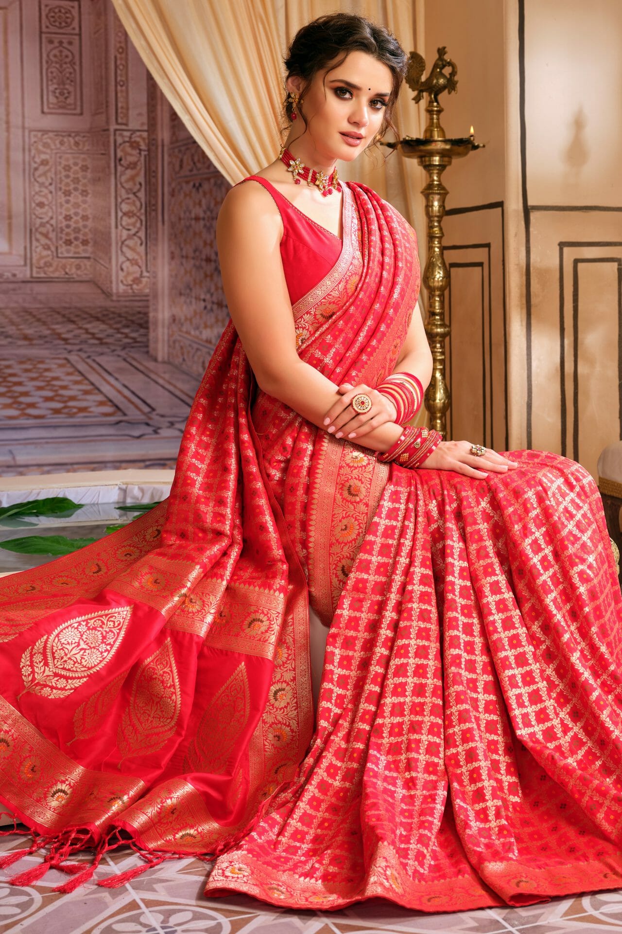 Red Colour Natural Silk Saree