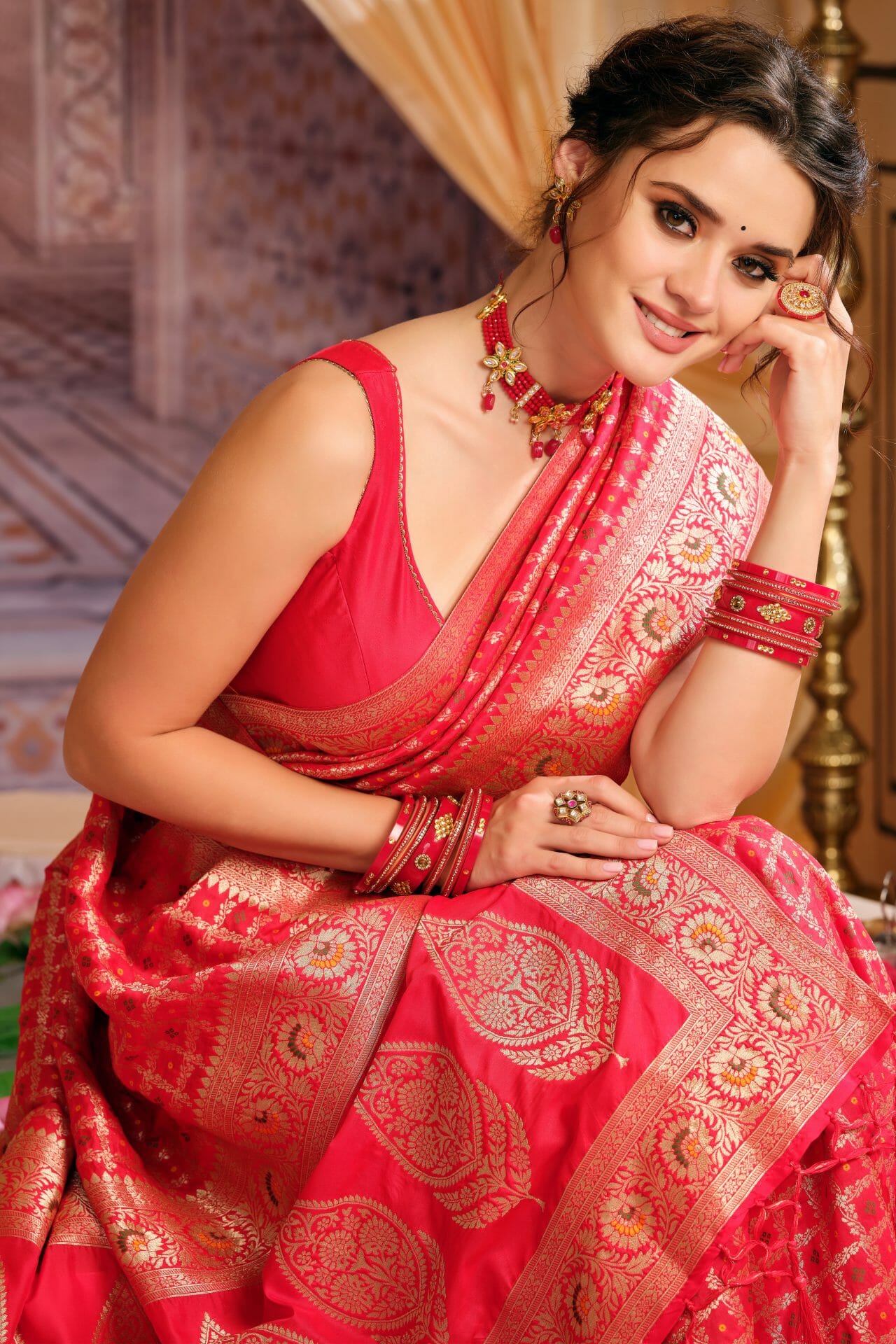 Red Colour Natural Silk Saree