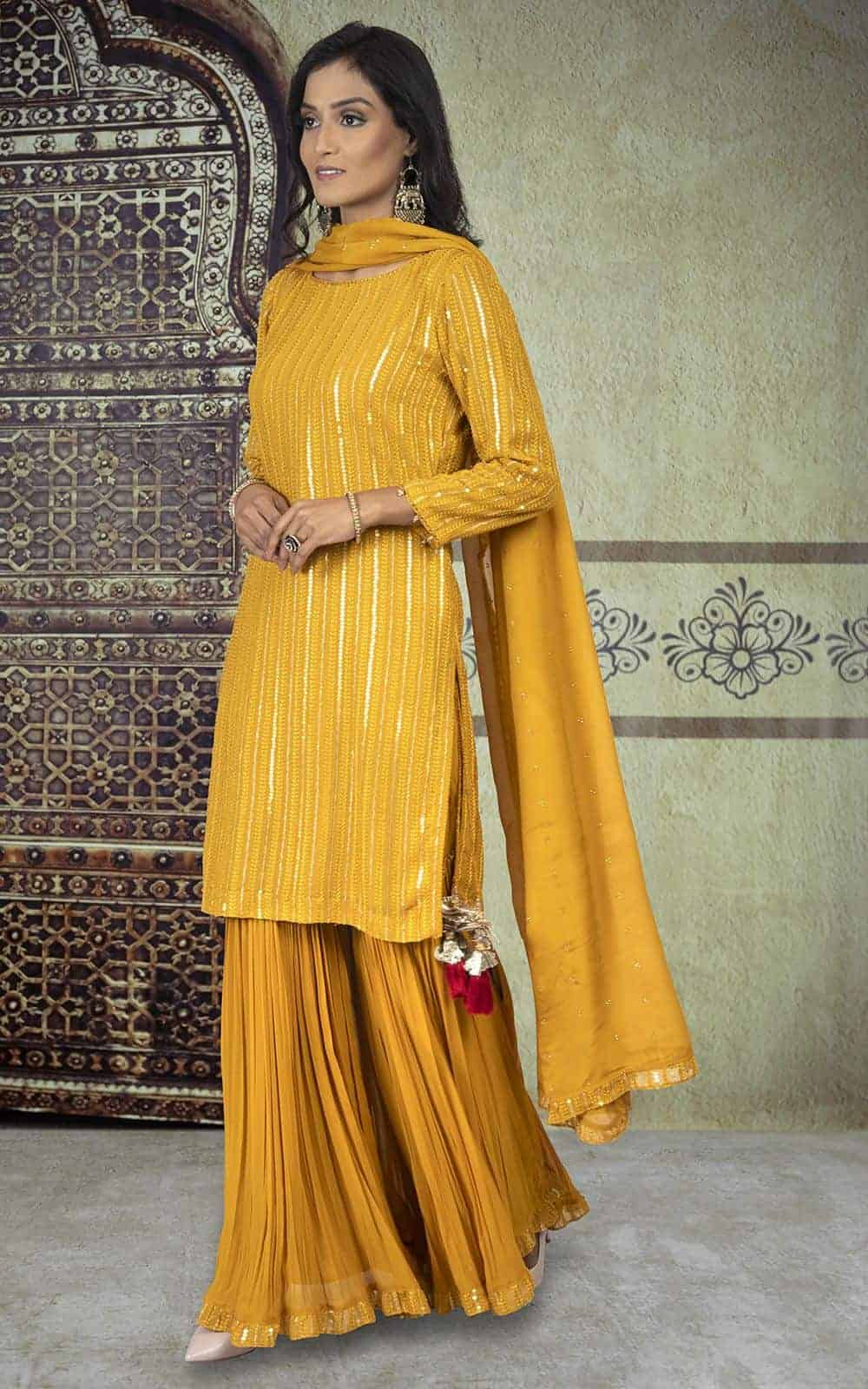 Mustard Georgette Suit Material with Sequins work