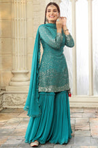 Turquoise Colour Georgette Gharara Suit.