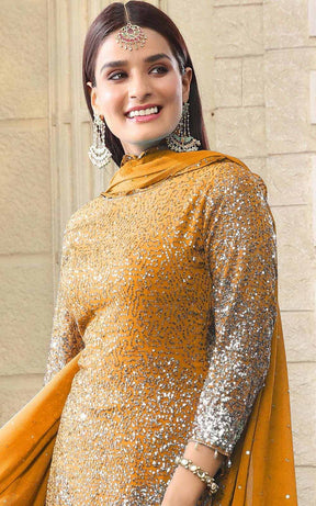 Mustard Blue Gharara Suit