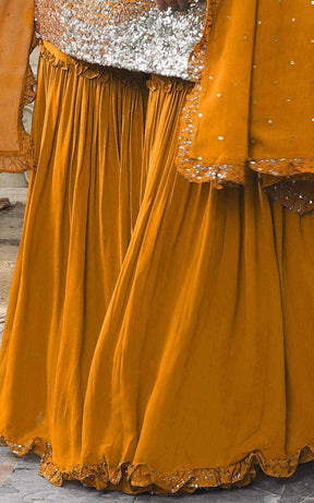 Mustard Blue Gharara Suit