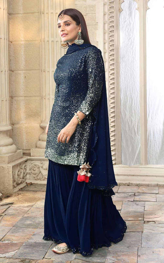 Navy Blue Gharara Suit
