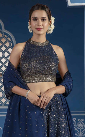 Navy Blue Georgette Lehenga.