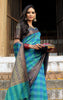 Blue &amp; Green Checkered Cotton Silk Saree.