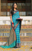 Blue &amp; Green Checkered Cotton Silk Saree.