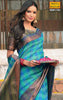 Blue &amp; Green Checkered Cotton Silk Saree.