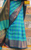 Blue &amp; Green Checkered Cotton Silk Saree.