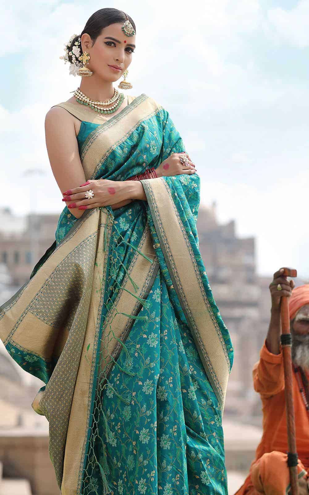 Teal Colour Banarasi Silk Saree