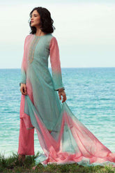Pink Color Organza Print Unstiched Suit Material