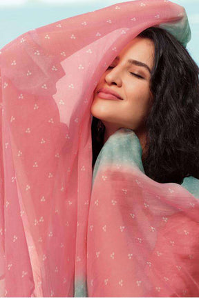Pink Color Organza Print Unstiched Suit Material