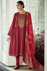 Maroon Colour Silk Suit Material.