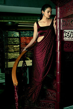 Dark Scarlet Colour Satin Saree.