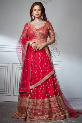 Scarlet Colour Sequins Work Net Lehenga.