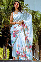 Cream Color Georgette Sequins Saree