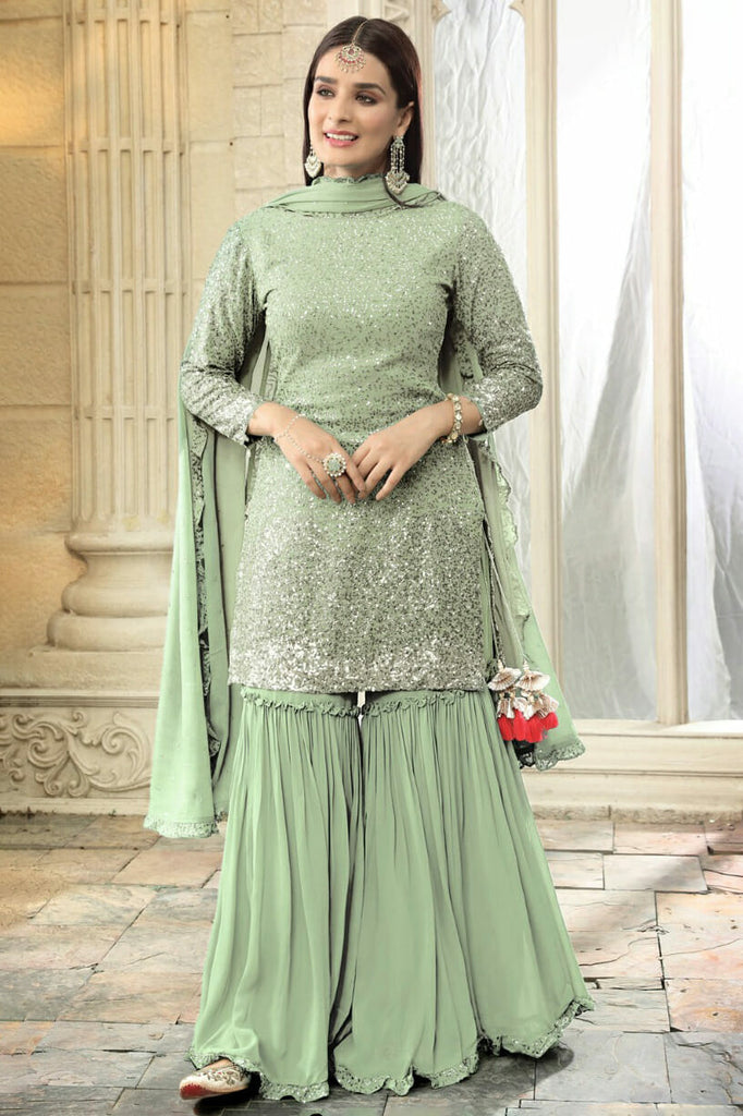 Pista Colour Georgette Gharara Suit.
