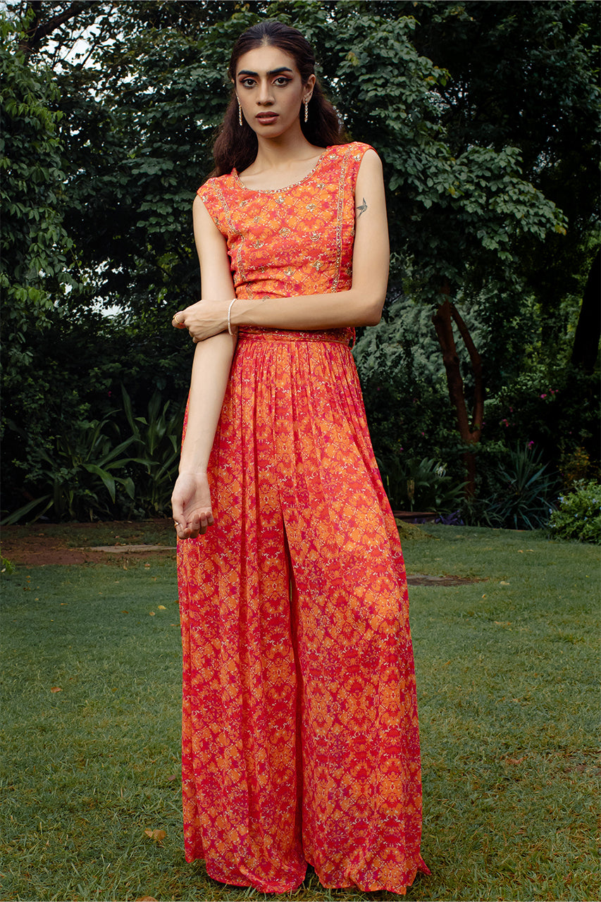 Multi-Colour Printed Georgette Jumpsuit.