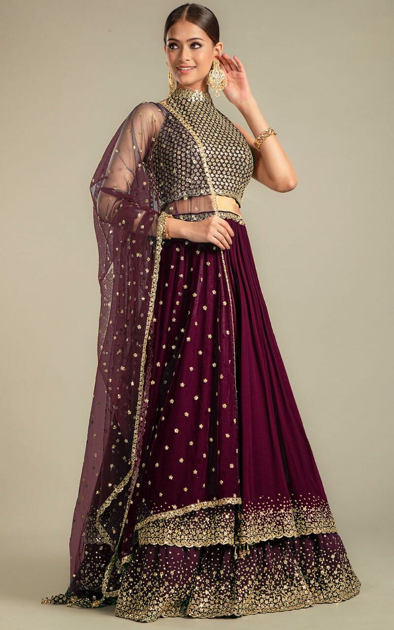 Dark Scarlet Colour Georgette Lehenga