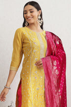 Mustard Colour Chanderi Suit Material.