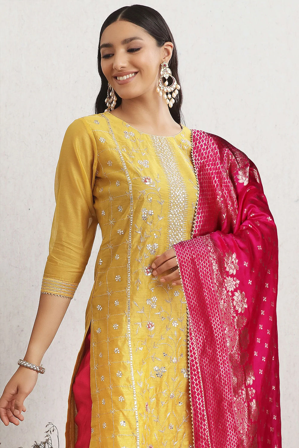 Mustard Colour Chanderi Suit Material.