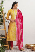 Mustard Colour Chanderi Suit Material.