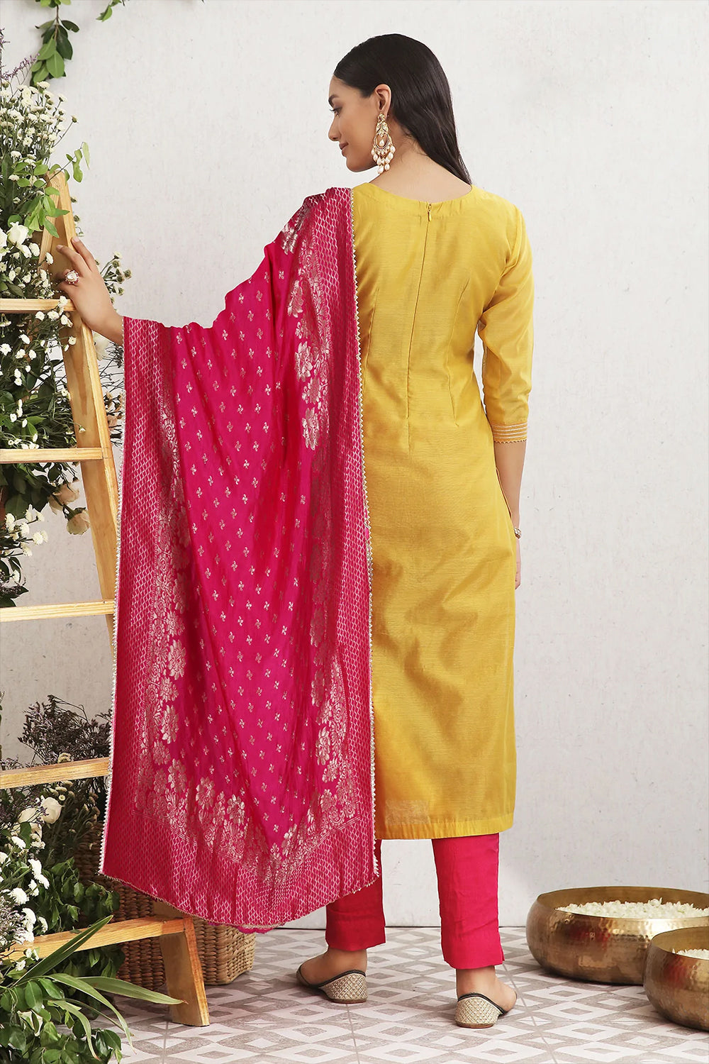 Mustard Colour Chanderi Suit Material.