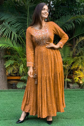 Mustard Color Cotton Anarkali Kurti.