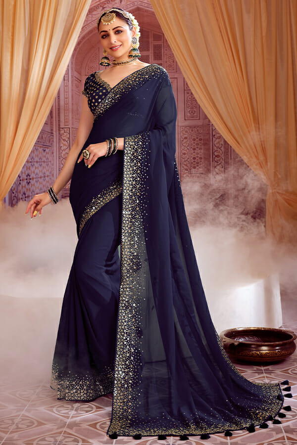 Mehandi Green Shaded Georgette Saree.