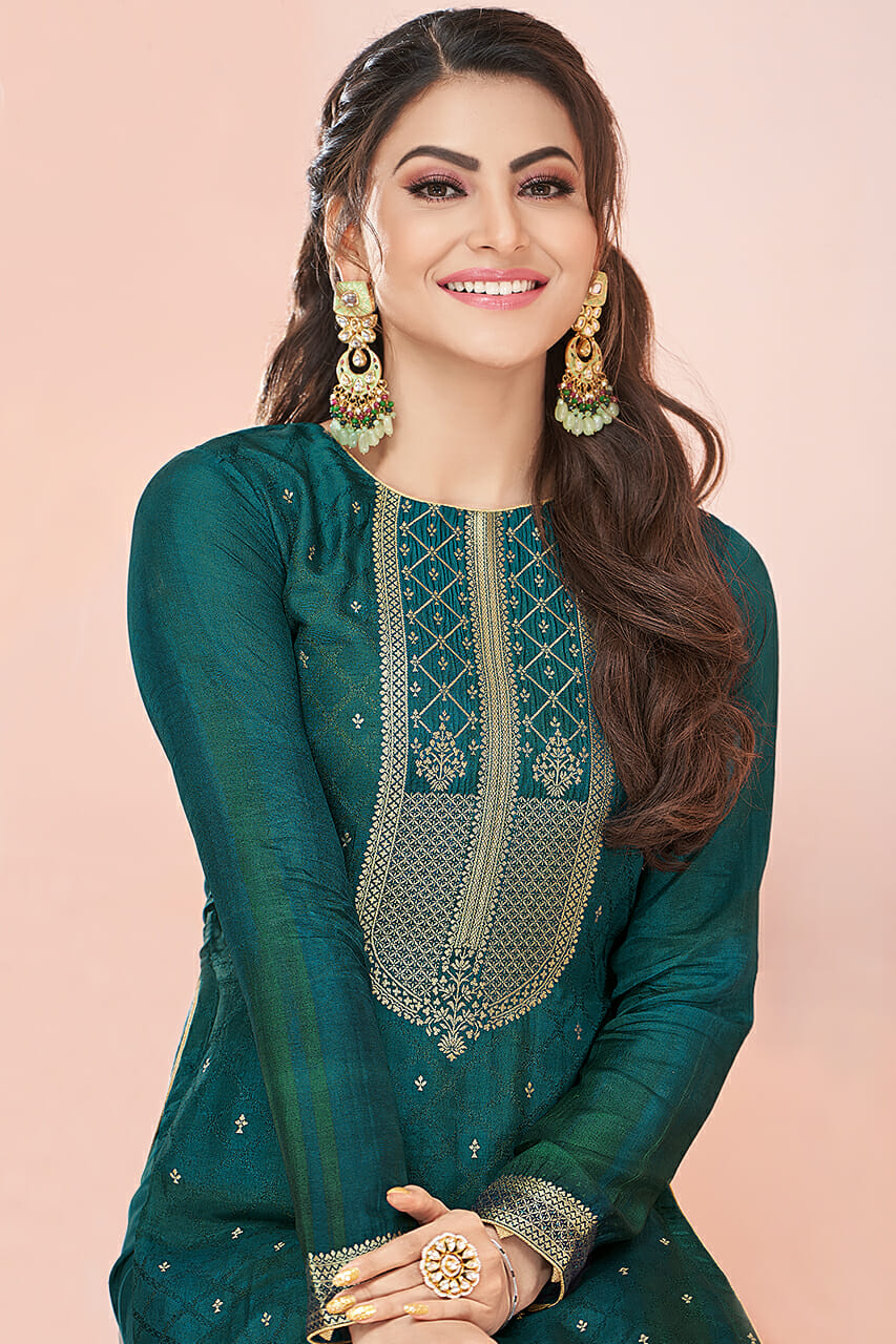 Teal Colour Crepe Silk Suit Material