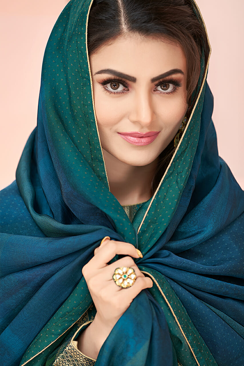 Teal Colour Crepe Silk Suit Material