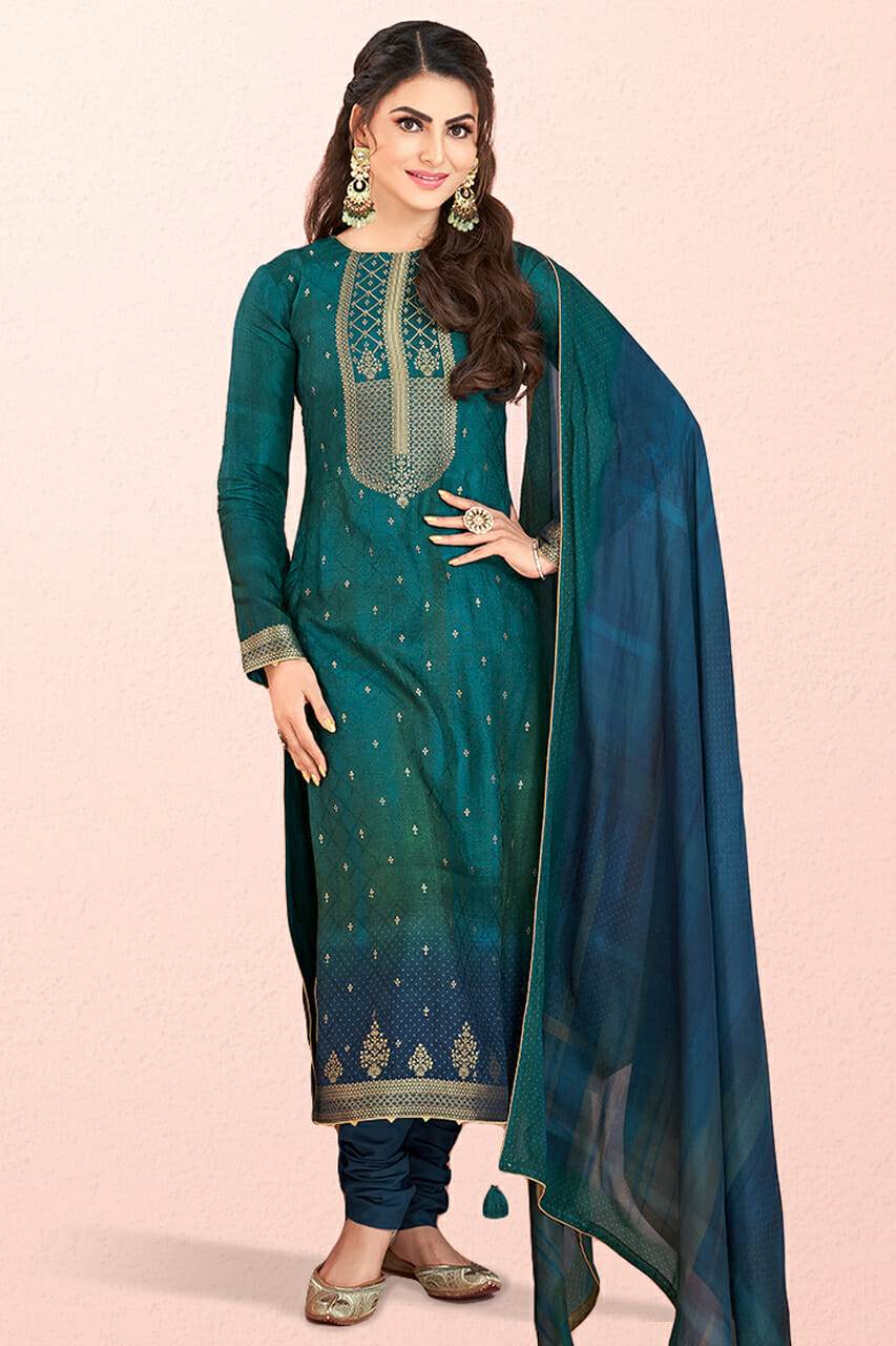 Teal Colour Crepe Silk Suit Material
